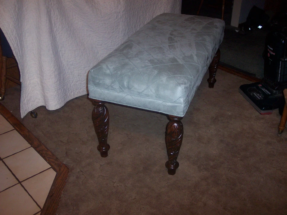 Banco de extremo de cama francés tallado en roble torcido (BN-17) (BB-9) Foto 2 de 4