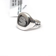 DAVID YURMAN New Pave Initial Letter S Pinky Ring in Diamond & Silver Size 3.5