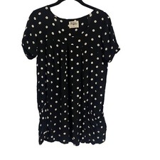 Anthro Holding Horses Black White Polka Dot Tunic Top With Pockets Size S