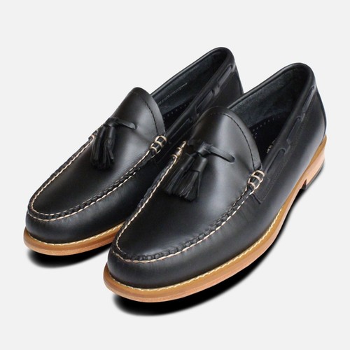 Navy Blue Waxy Mens Bass Tassel Loafers 