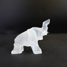 Vintage Onyx Elephant Hand Carved White Paperweight Art Animal Figure Figurine 
