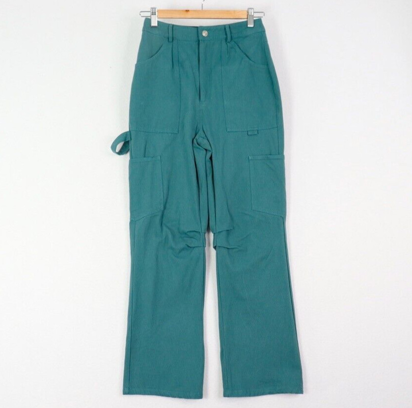 Princess Polly Womens Cargo Pants Size 6 Green Carpenter Pockets Straight Leg