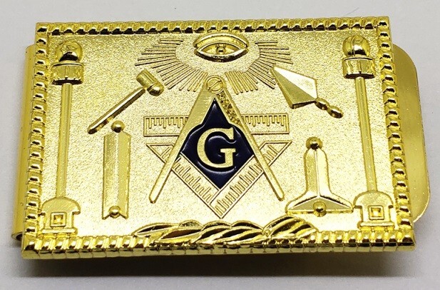 Fermasoldi Massonica G Money Clip In Cromo Lucido Con Badge Smaltato - Regalo Uomo