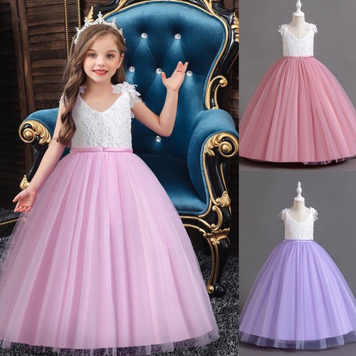 Formal Flower Girls Kids Princess Bridesmaid Wedding Long Dress Evening Gown New - Picture 17 of 53