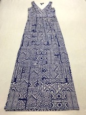 Chaps XS Blue White Column Maxi Dress Side Slit Surplice Bodice Extra Small