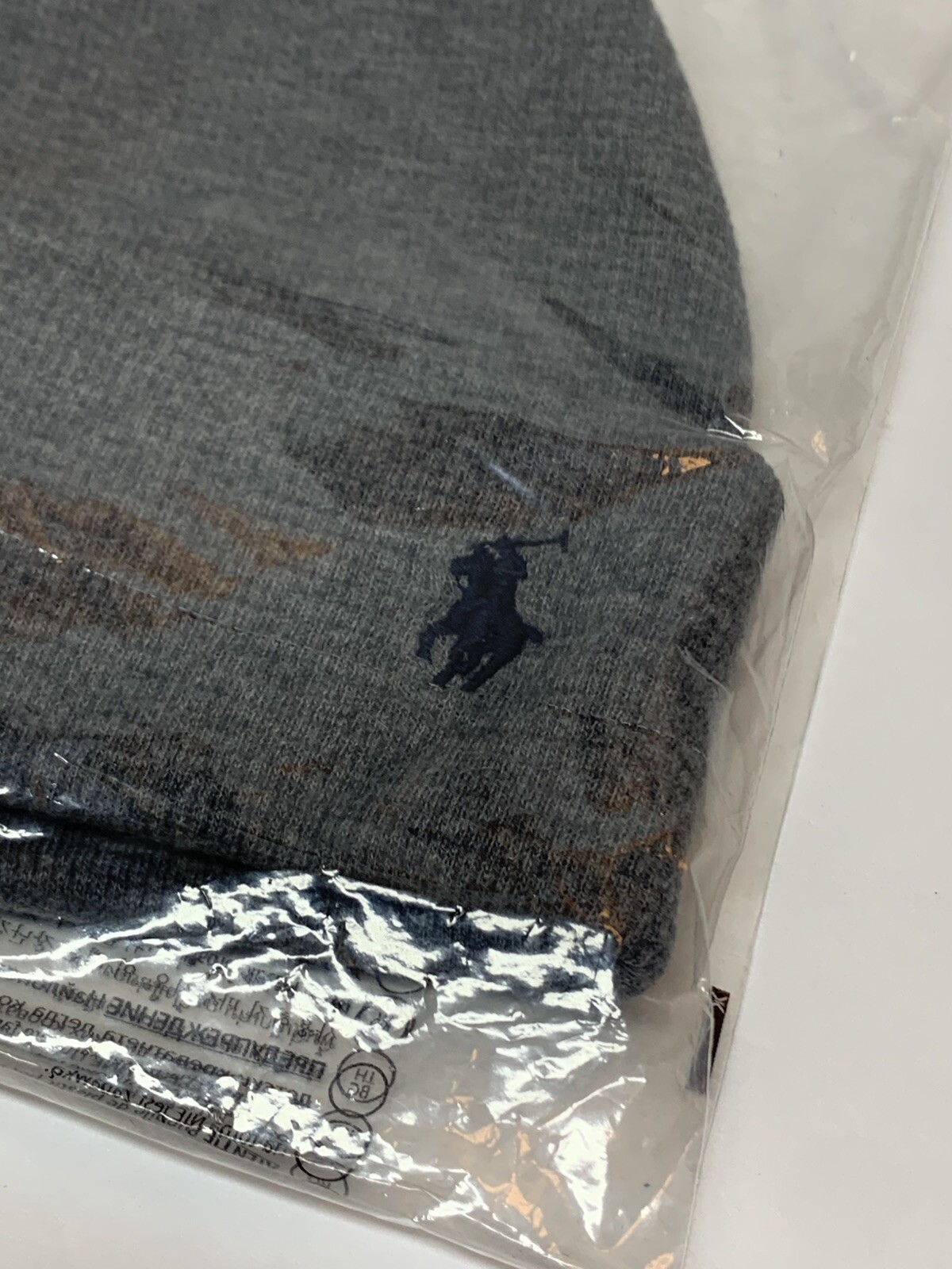 Cappello berretto Polo Ralph Lauren pony con polsini termico waffle maglia nuovo con etichette grigio fortezza