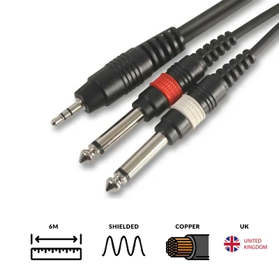 EX-PRO 6m PRO 3.5mm Stereo to 2 x 6.35mm 1/4 inch Mono Jacks Cable Lead