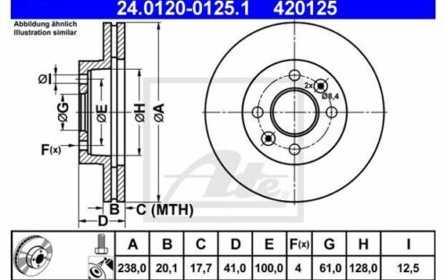 2x ATE Disques de Frein Avant Ventilé 238mm pour RENAULT CLIO 24.0120-0125.1