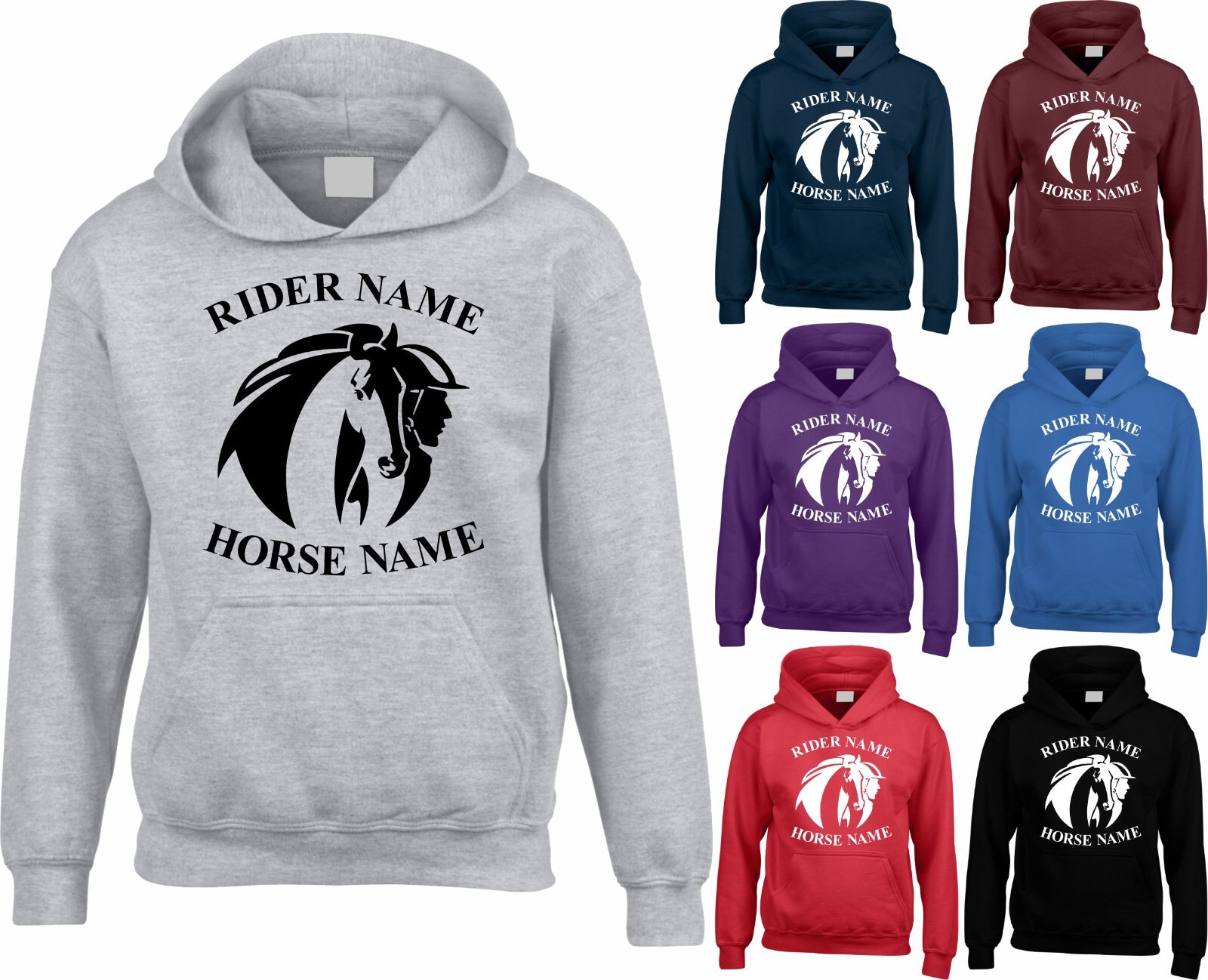 Felpa con Cappuccio Personalizzata Equitazione Montaggio Unisex Adulto Bambini Cob Pony Lover Top