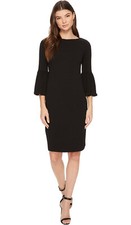 CALVIN KLEIN Womens Designer Black Dress 3/4 Bell Sleeve Sheath Sz 4 Small