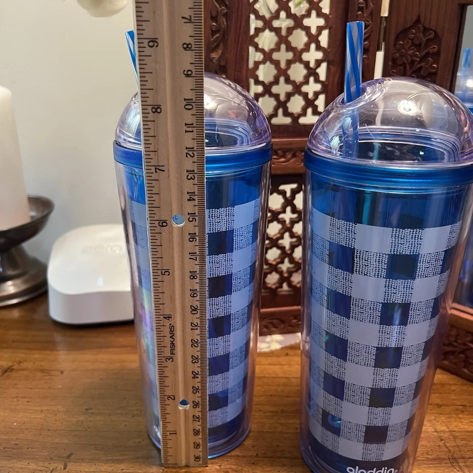 Juego de 2 vasos fuente Aladdin azul 16 OZ con pajita Foto 3 de 4