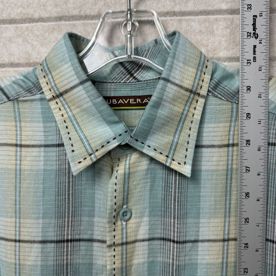 Cubavera Linen Blend Blue Windowpane Plaid Short Sleeve Button-Up Shirt M - Image 3 of 4