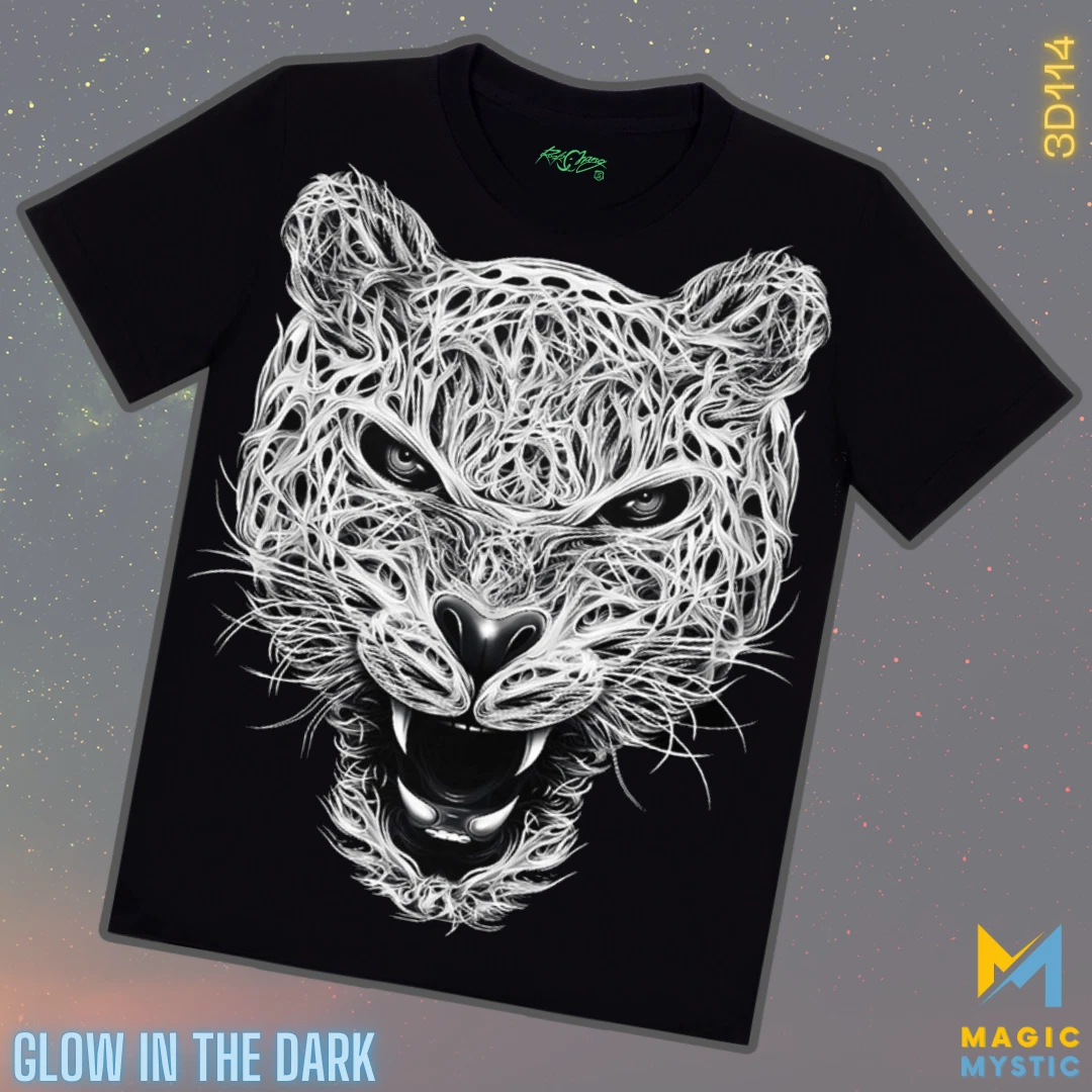 Black T-Shirt Rock Chang Original Tiger Jaguar Cheetah Glow in the Dark Unisex