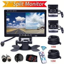 7" Split Screen Quad Monitor 18 IR Backup Camera Aviation 4Pins For RV Truck Kit