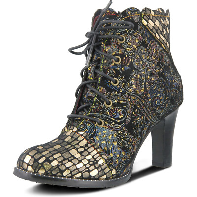 L'Artiste by Spring Step Womens Glitterail Leather Ankle Boot -- Gold Multi NEW