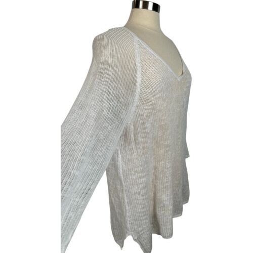 Maglione bianco EILEEN FISHER donna taglia XL scollo V cotone biologico lino tessuto aperto - Foto 7 di 18