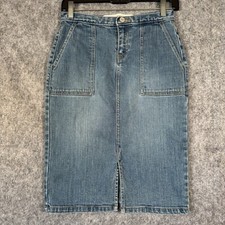 Vintage Gap Jean Skirt Womens 0 Blue Med Wash Midi Flap Pockets Front Slit Y2K