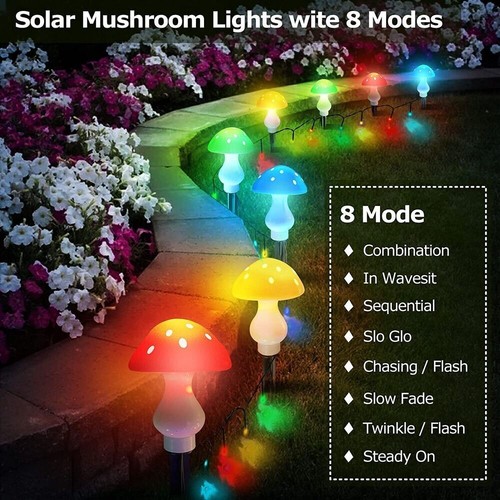 8Pcs LED Solar Mushroom Lights Outdoor Garden Decor Waterproof Fairy Light Lamp - Picture 7 of 9