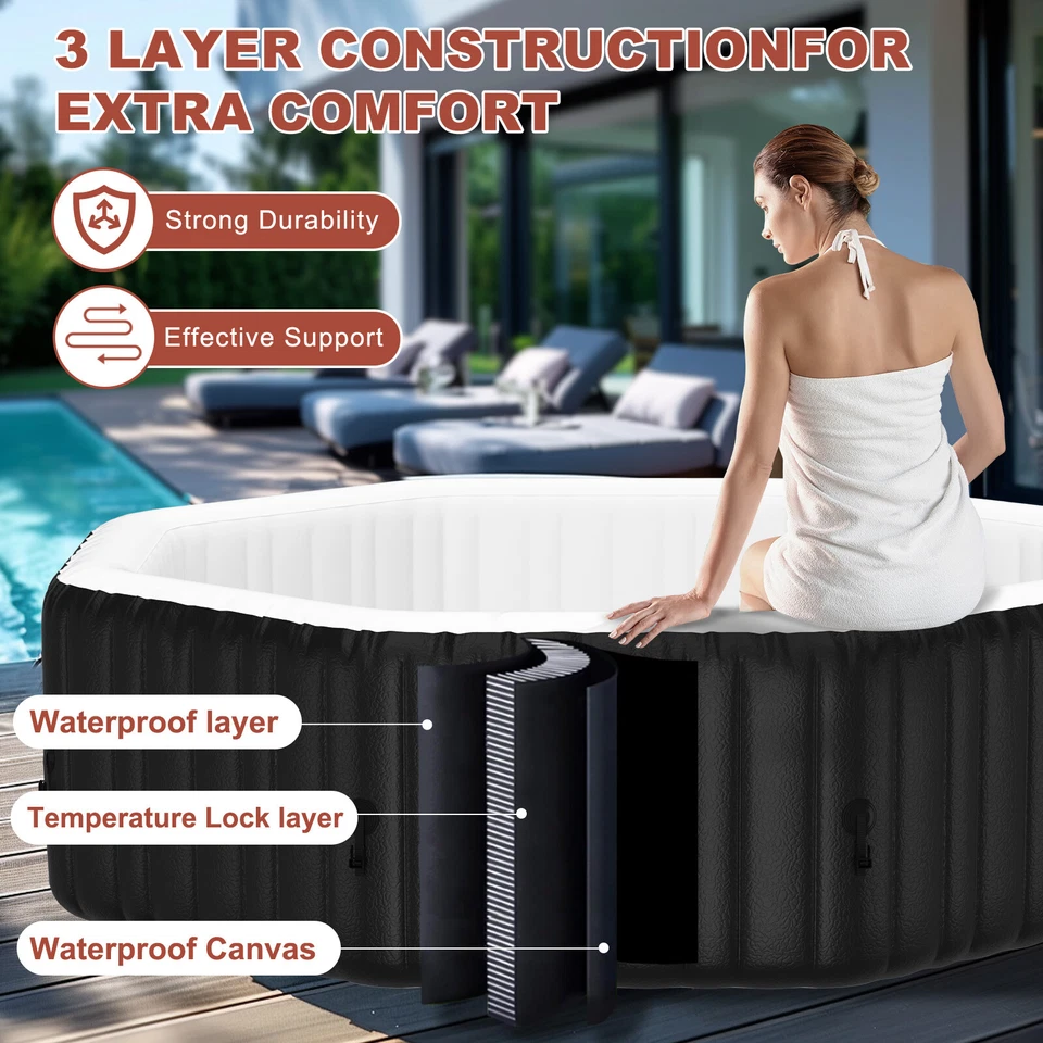 Bañera de hidromasaje inflable octágona para 6 personas NAIZEA 130Air Jet bañera de hidromasaje grande 77"x77"x25" Foto 3 de 4