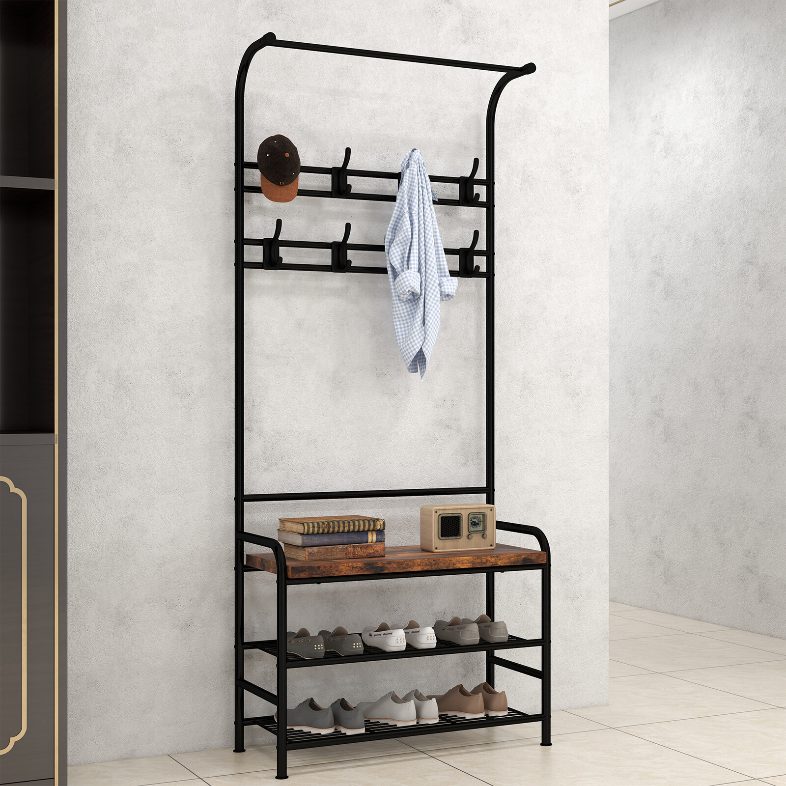 Entryway Coat Rack Shoe Bench Hall Tree with Storage Bench Entryway Organizer US La Paz County