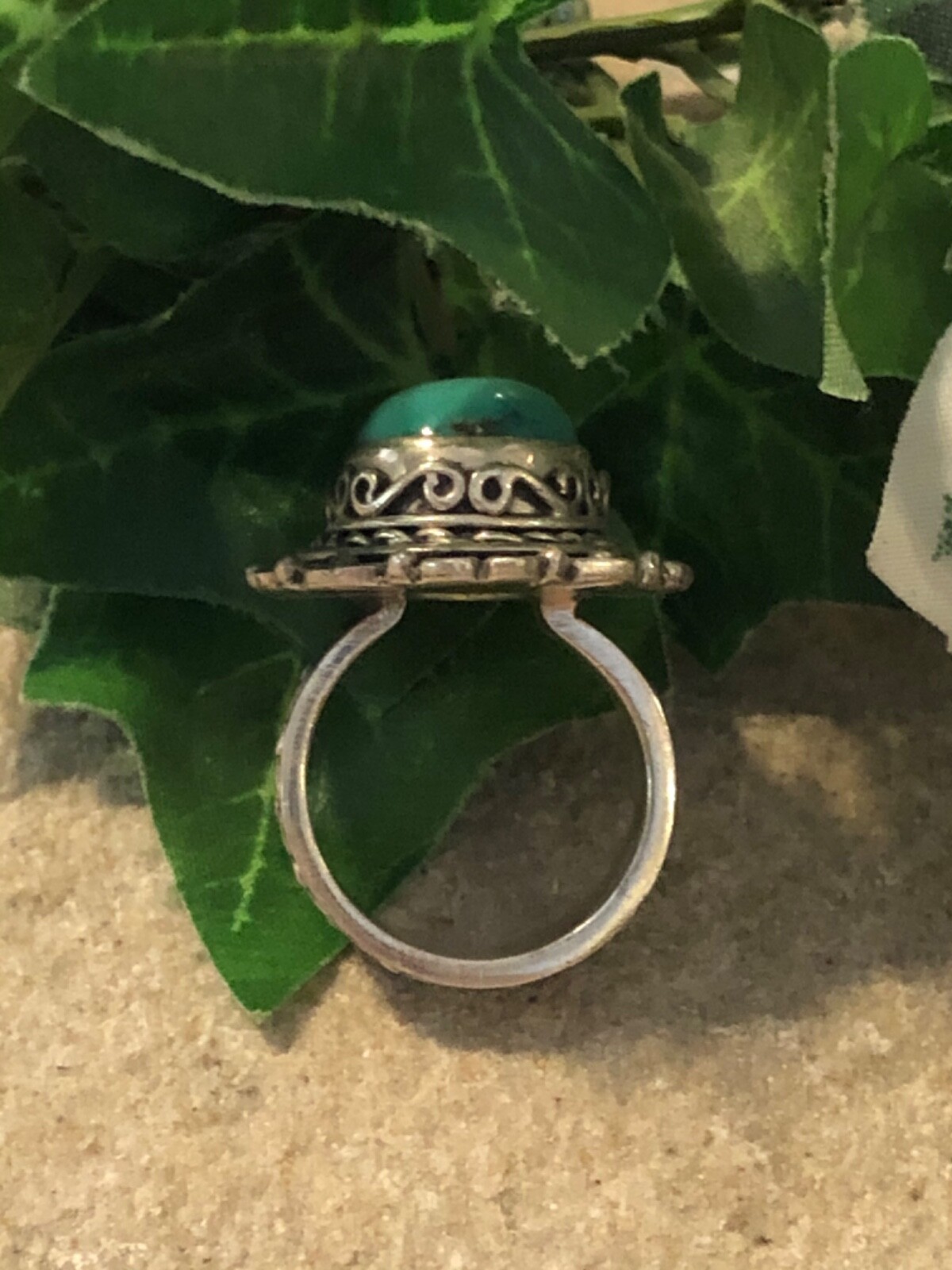 STERLING SILVER Large Turquoise Scroll Ring 15.6 … - image 8