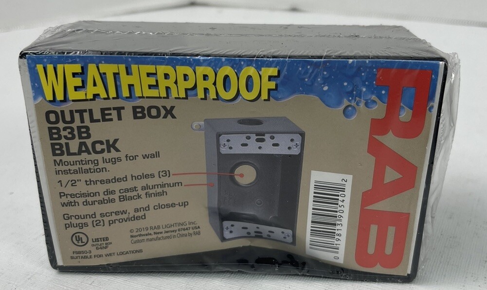 Nueva caja de salida resistente a la intemperie RAB B3B sellada negra