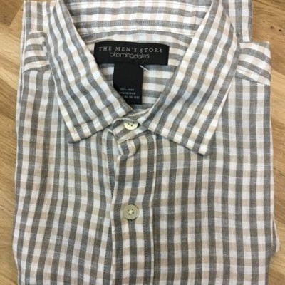 $98 The Men's Store Linen Check Regular Fit Button-Down Shirt, Sedona Combo, L