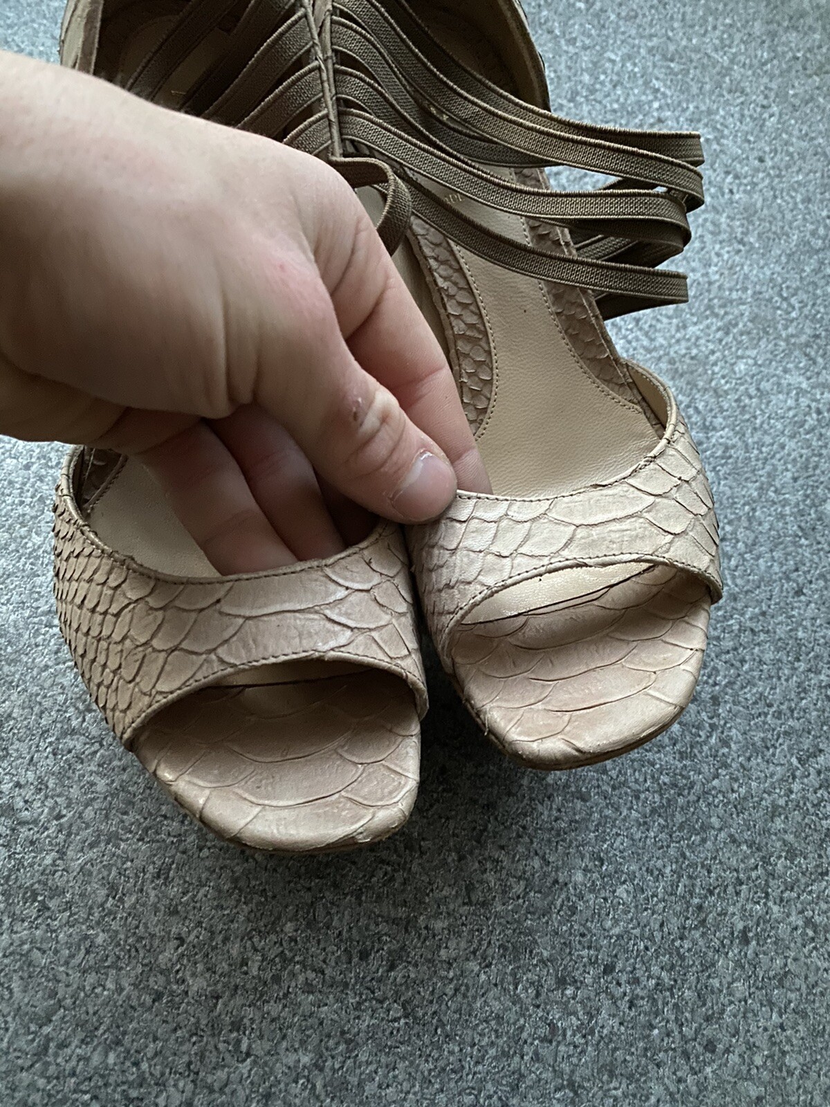 Fendi Beige Python Embossed Leather Open Toe Pump… - image 6