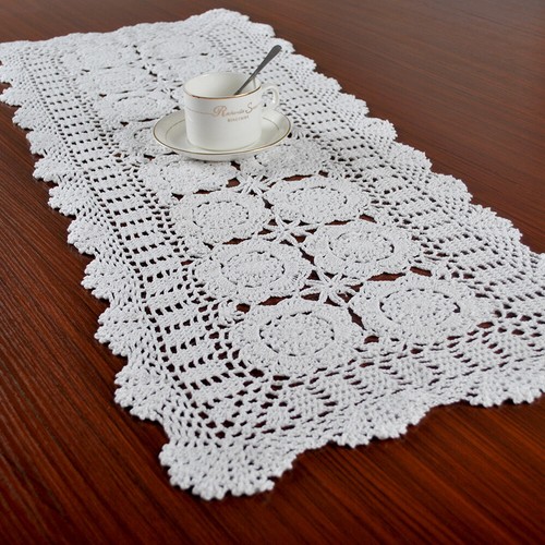 Vintage Handmade Crochet Lace Table Runner Floral Doily Table Cover Wedding Deco - Picture 10 of 32
