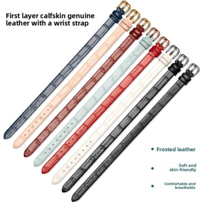 Crocodile Grain Calf Genuine Leather Watch Straps Ladies One Piece Band 8mm 10mm