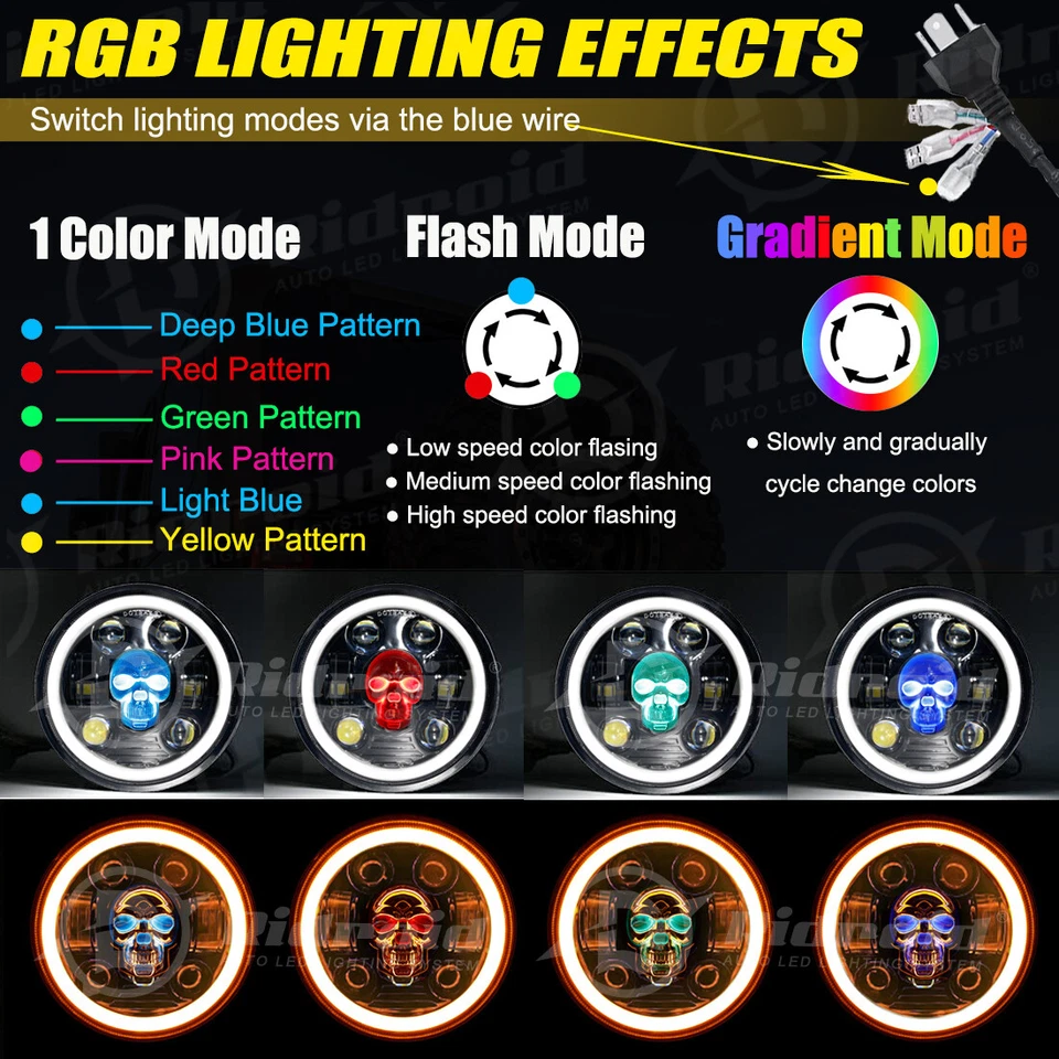 5 3/4" 5.75" LED Headlight with RGB Skull For Harley-Davidson Iron 1200 XL1200NS Foto 4 de 4