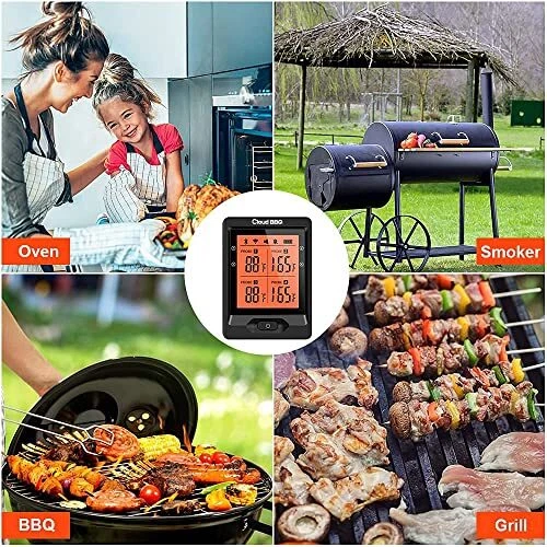 Wireless Meat Thermometer Of 500ft Bluetooth Meat Thermometer For Smoker Oven Gr