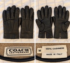 COACH Leatherware Black Leather Gloves 100 Cashmere Lined Italy Size M