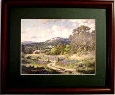 TEXAS BLUEBONNET PICTURE HILL COUNTRY EVENING WINDMILL DYKE MATTED FEAMED 16X13