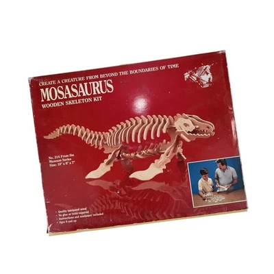 Vintage Safari Ltd 1989 Mosasaurus Wooden Skeleton Kit Museum Series 314 Puzzle - Image 1 of 4