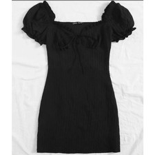 SHEIN Frill Trim Tie Front Crinkle Black Dress Large