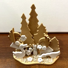 Vintage Emgee Hawaii Ornament 1984 Angels Natural Wood Christmas Trees 4 Inch