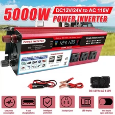 Car Power Inverter 5000W DC 12V To AC 110V Pure Sine Wave Converter 4 USB