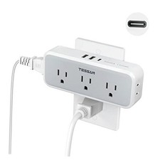 Multi Plug Outlet Extender, USB C Wall Charger, Surge 5 Outlets USB-C Gray