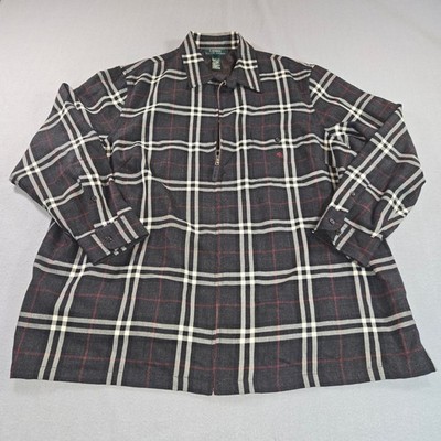 Lauren Ralph Lauren Plaid Full Zip Jacket/Shacket Women 3X Charcoal Wool