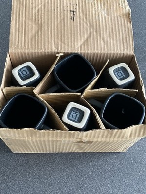 BROSTE Copenhagen 6 x Keramik Kaffeetassen schwarze Quadrate neu im Karton