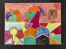 Vintage 80s Outsider Art Figural Hand Head Painting Robert Gilkerson 24x18"