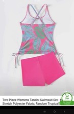 Two-Piece Womens Pink Tankini Swimsuit Set - ...