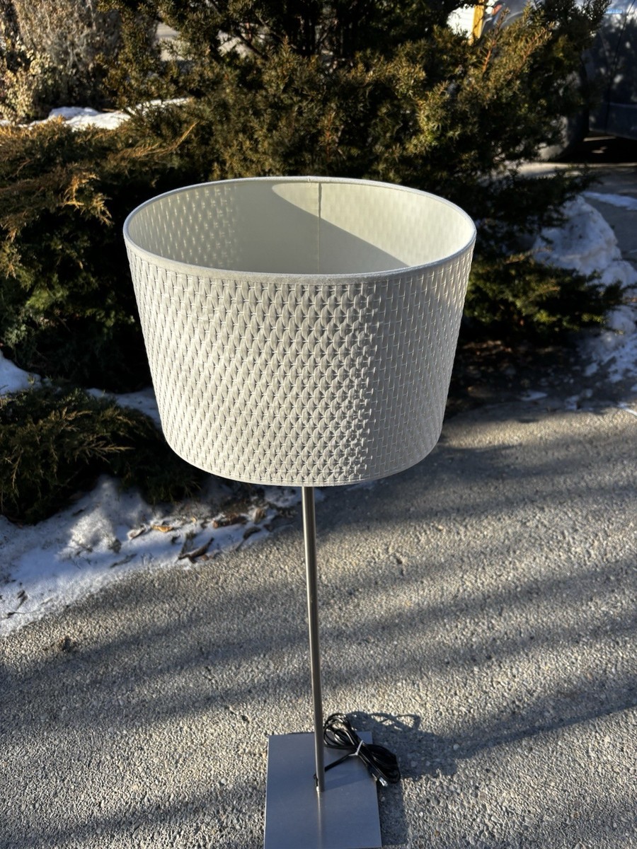 IKEA Alang White Silver Brushed Adjustable Floor Lamp Light Basket