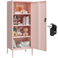 Metal Storage Cabinet with Lock Single Door Pantry Cabinet 4 Tier Pink Steel ...