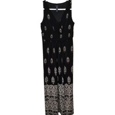 Chaps Womens Black White Geometric Damask V-Neck Empire Waist Maxi Dress Large