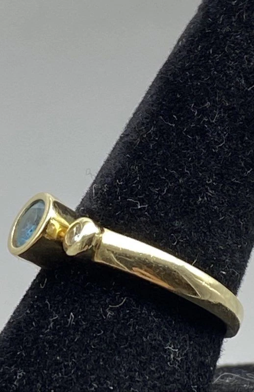 Anillo BZ oro amarillo 14k diamantes y aguamarina talla 6 1/2 4,2 g Foto 2 de 4