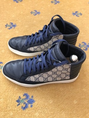 Gucci Turnschuhe Sneaker Schuhe High Top Monogram Canvas Blau Herren UK 7 US 8 EU 41