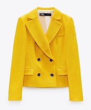ZARA YELLOW TEXTURED DOUBLE BREASTED SHORT FITTED BLAZER JACKET 3051/150/300 L