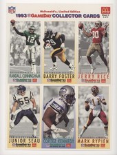 1993 Fleer McDonald's NFL GameDay Sheets Barry Foster Jerry Rice Mark Rypien 0o9